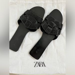 Zara Rhinestone Crisscross Flat Sandals